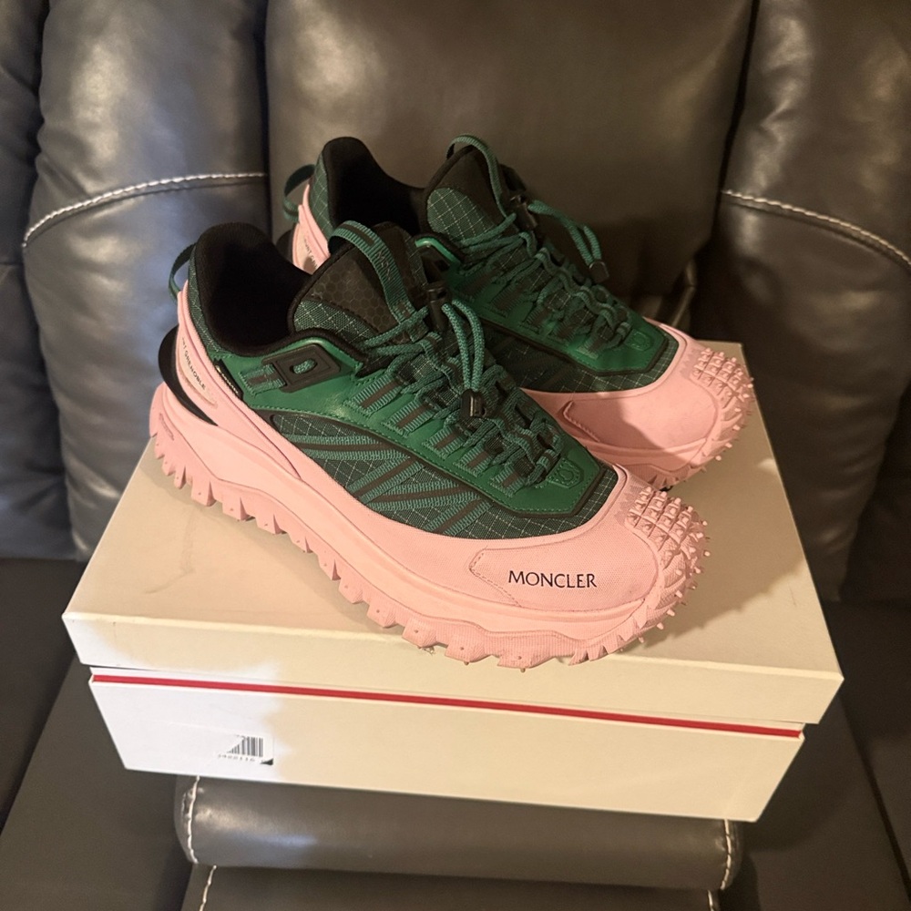 Moncler Women's Trail Sneakers in Green and Pink